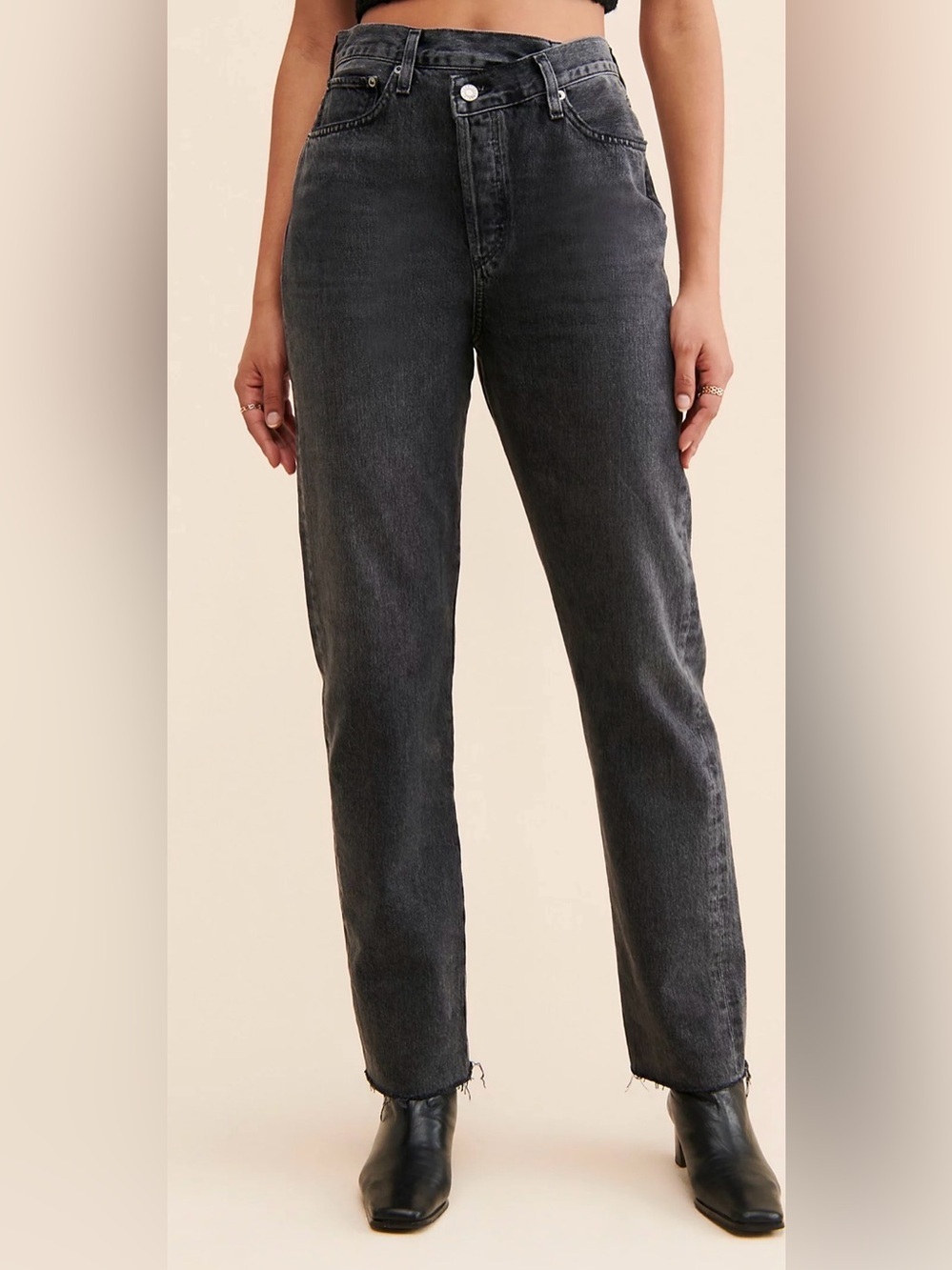 AGOLDE HIGH RISE CRISS CROSS BLACK ACID WASH DENIM-SIZE 23